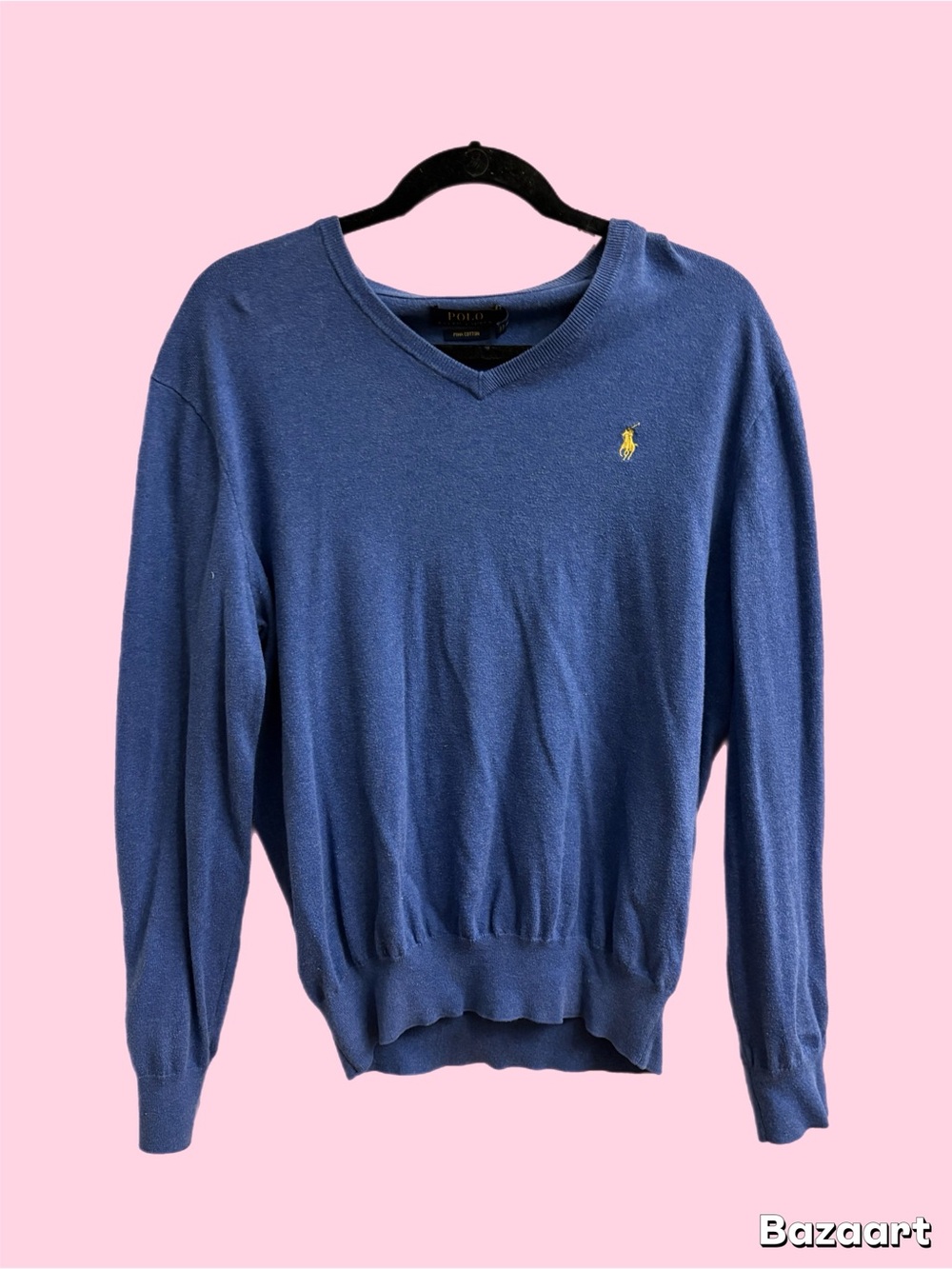 Polo by Ralph Lauren Blue V-Neck Sweater with Yellow Pony